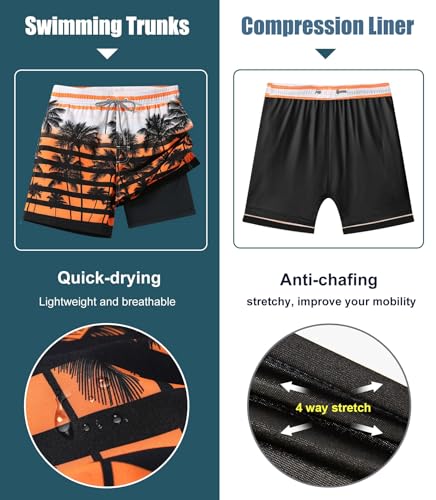 Image of APTRO Men's Swim Trunks with Compression Liner 5 Inch Bathing Suit Beach Swimsuits