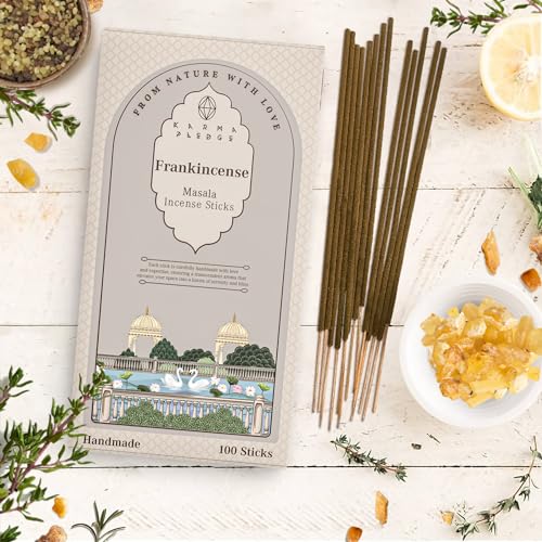 Incense-Sticks-Frankincense-Myrrh-Incense-Pack-of-100-Stick-Hand-Rolled-Aromatic-Masala-Made-with-Natural-Ingredients-45-60-Min-Burn-Time-Best-for-Home-Fragrance-Meditation-Yoga-Relaxation