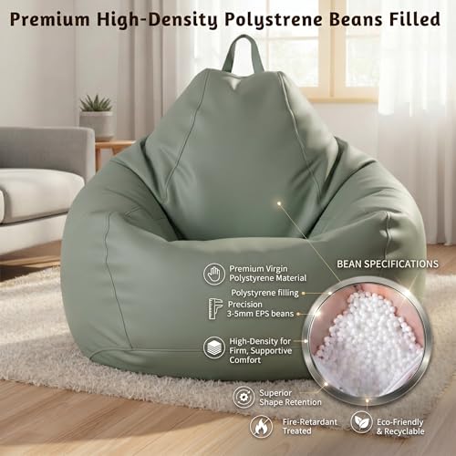 Image of KAM'S LIEU 5XL Bean Bag Combo with Footrest & Cushion | Filled with High Density EPS Beans | Comfortable Sofa for Living Room & Bedroom | 6 Months Warranty, Color- (SAGE Green, 5XL, Classic)