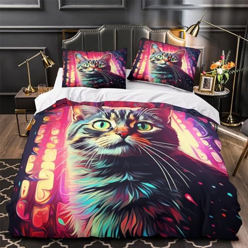 Housse de couette chat en microfibre douce et zippée 3D - 4