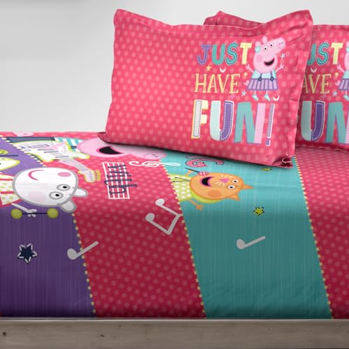 Image of Sassoon Peppa Pig (Sing) Digital Printed 100% Cotton Bedsheet with 2 Pillow Covers in 300TC