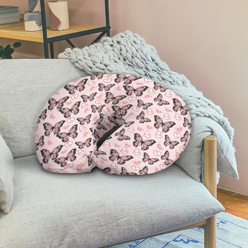 Image of Pink Butterfly Nursing Pillow Cover for BAB, Stretchy Breastfeeding Pillow Slipcover for Bottle Feeding, Easy to Clean Custom Gifts for Toddler Infant