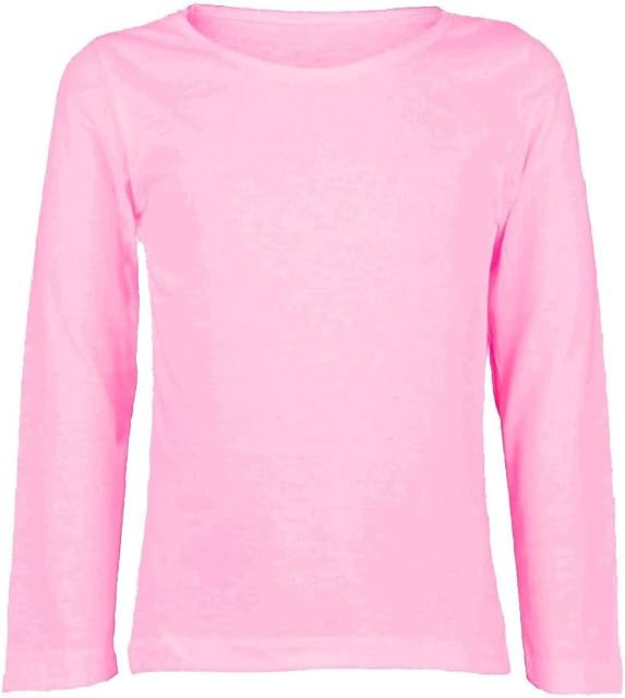 Kids Plain Basic Top Long Sleeve Girls Boys Uniform T-Shirt Tops 2-13 Years (7-8 Years, Baby Pink)