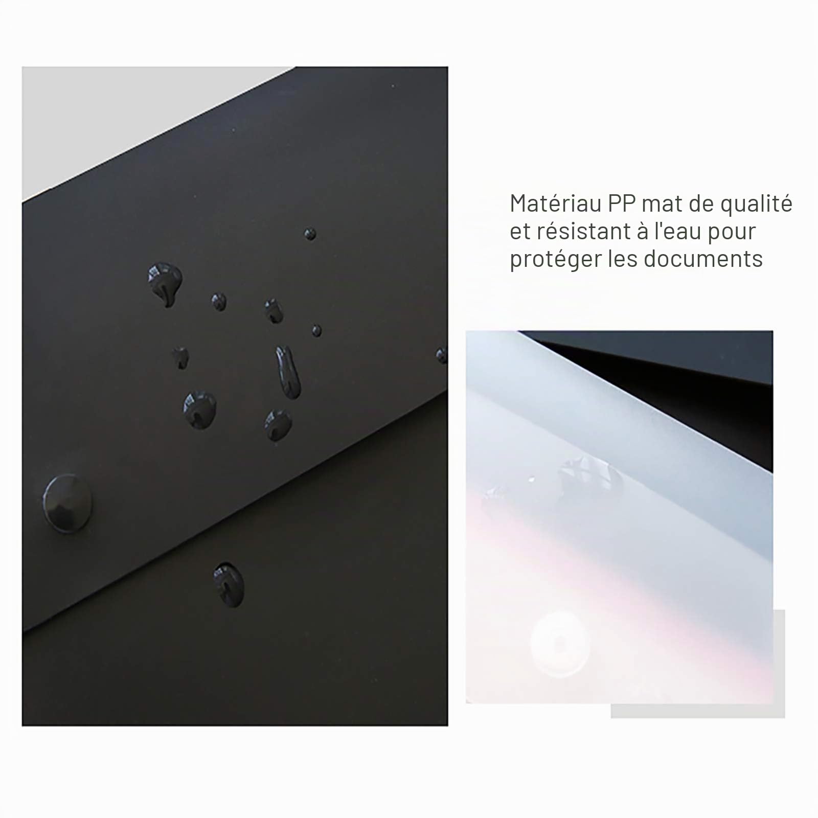 VANRA Lot de 5 enveloppes A4 pour papiers, portefeuilles en plastique, organiseur de documents avec fermeture à bouton-pression, format A4 (noir)