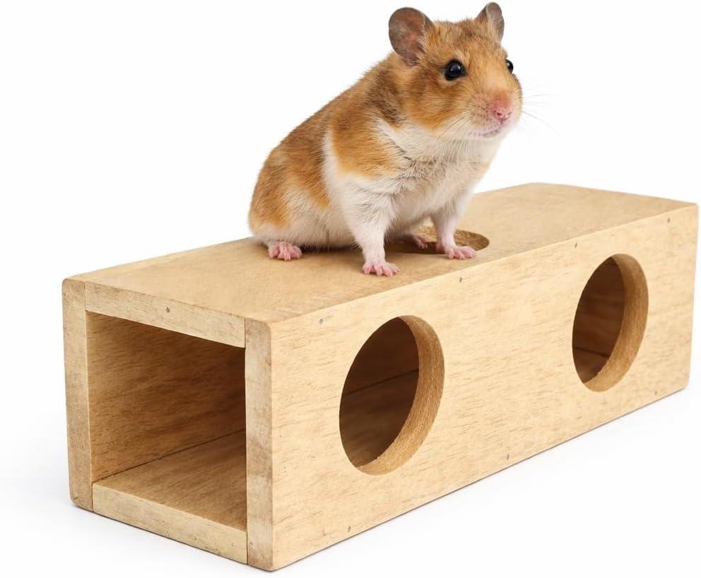 KSK Wooden Hamster House Hideout Hut – Small Animal Hide House for Hamster, Guinea Pig, Gerbil & Dwarf Rabbit – Natural Wood Shelter for Cage, Sleeping Nest & Play Home
