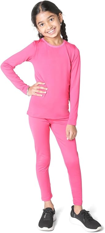 Girls Thermal Top and Bottom Underwear Set; Kids Long Johns; Base Layer Set for Cold Weather; Moisture Wicking Microfleece