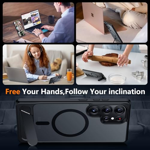 Image of SPIDERCASE Magnetic for Samsung Galaxy S25 Ultra Case,[Built-in Invisible Kickstand][Compatible with MagSafe][Military Grade Shockproof] Slim Translucent Matte Phone Case,Black