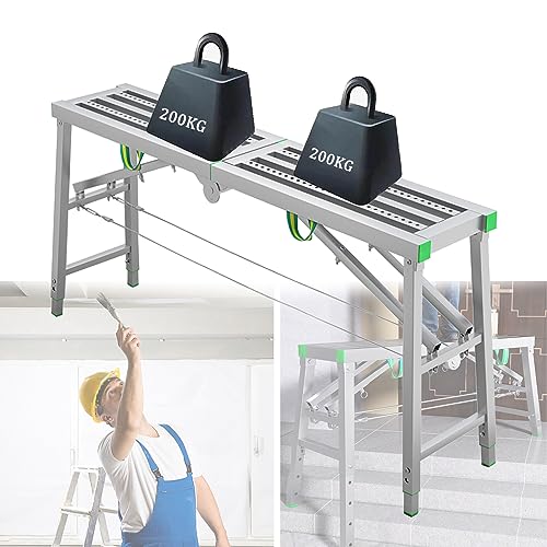 XCHSXYL Equipo de andamio Plegable - Andamio portátil, Plataforma de Trabajo Duradera, Torre de andamio, Escalera, Taburete, Banco para Techo - Carga máxima de 880 Libras, Altura