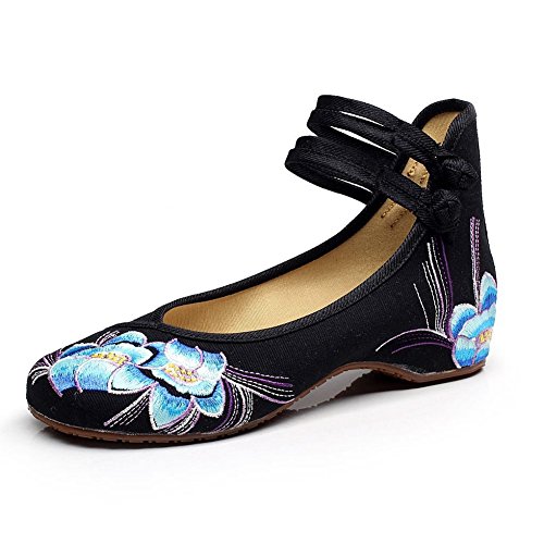 Lazutom Women Chinese Style Vintage Embroidery Rubber Sole Wedges Party Dress Shoes
