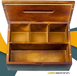 VUTADA Wood Stash Box Large with Rolling Tray - Handmade Decorative Stash Box