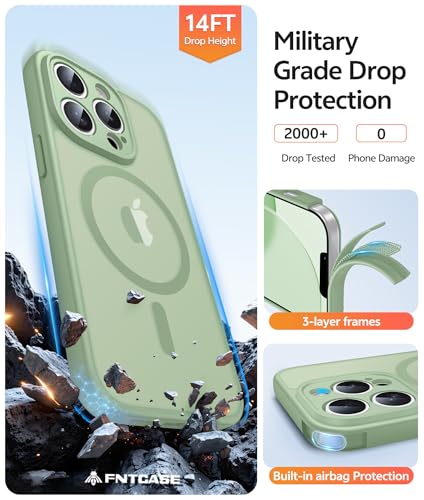 Image of FNTCASE for iPhone 13 Pro Max Case: [Compatible with Magsafe] Translucent Matte Magnetic Cases [Full Camera Protection] Military Grade Shockproof Protective Phone Cover - Light Moss