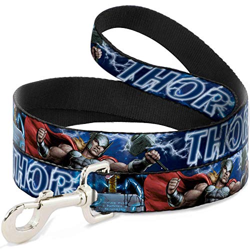 Buckle-Down Guinzaglio per cani Avengers Thor Hammer Action Pose Galaxy Blues bianco lungo 1,2 m largo 1,3 cm (DL-6FT-WTH023-N)