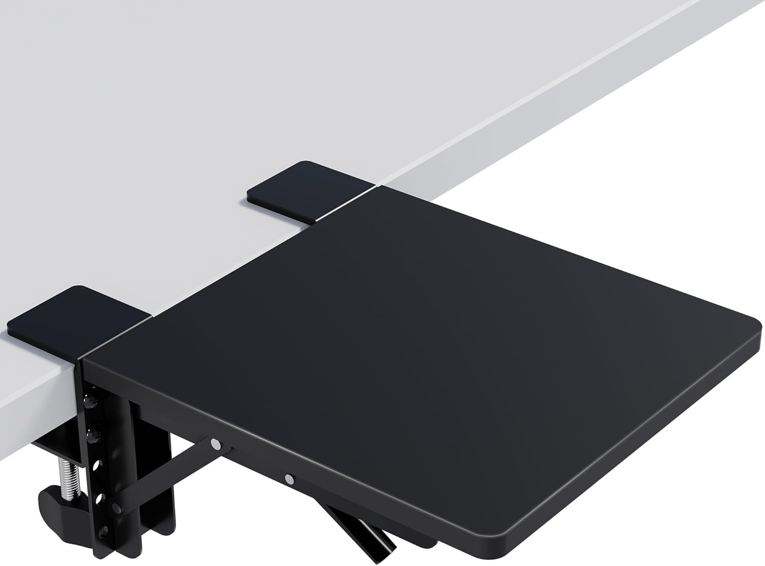 BONTEC Small Ergonomics Desk Extender Tray, 20x9.5 Inch Table Mount Arm Rest Shelf, 90° Foldable Keyboard Tray Platform, Clamp on Computer Arm Rest for Desk Suitable for Office Desks, Black Carbon
