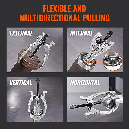 Image of VEVOR Gear Puller Set, 3 inch 4 inch 6 inch 8 inch Puller Kit, 3 Jaw Gear Bearing Flywheel Pulley Removal Tool, 2 or 3 Reversible Jaws Wheel Puller, Vertically and Horizontally, External and Internal, 4-Piece