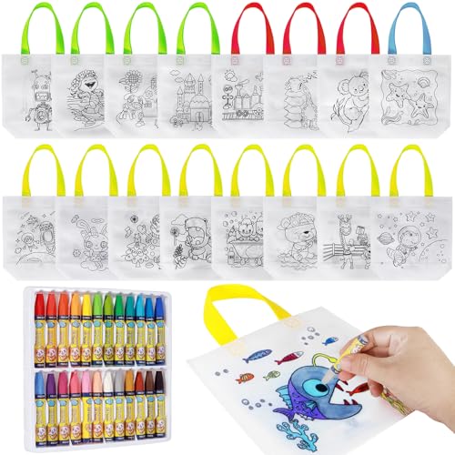 Nadinsta 16 Pièces Sacs à Main à Colorier, Sacs à Main Réutilisables DIY Double Face avec 24...