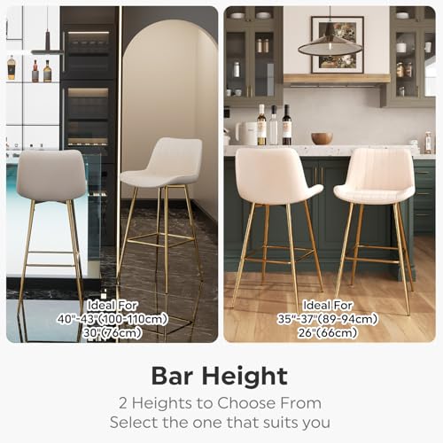 Image of 5-Piece Bar Table Set with 4 Bar Stools, 31.5 inch Round Pub Table and 30 inch Velvet Bar Stools with Glod Metal Legs, for Small Spaces, Apartments, and Bistros (Beige)