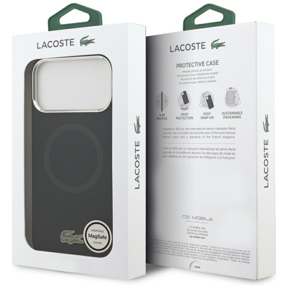 CG MOBILE Lacoste - Custodia per iPhone 17 Pro Max [compatibile con MagSafe], in silicone con logo in metallo, antiurto, protezione contro le cadute, sottile e resistente, protezione porte, colore