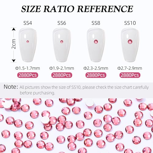 Image of Rose Flatback Rhinestones, Glass Rhinestones for Nail Art and Craft, Glue Fix, Loose Crystal Gemstones(Rose, SS10, 2880pcs, 2.7-2.8mm)