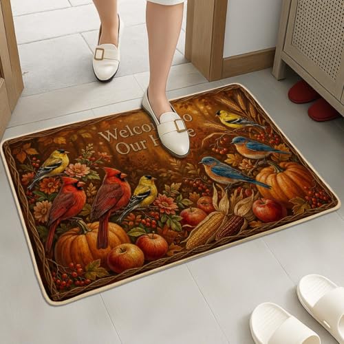 Paillasson rustique de qualité supérieure décor citrouilles et pommes