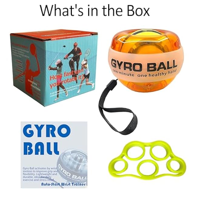 Auto-Start Gyro Ball Wrist Trainer ¨C No Counter Grip Strengthener with Finger Band for Hand & Forearm Exercise ¨C Stress Relief Spinner for Office, Rehab & Fitness