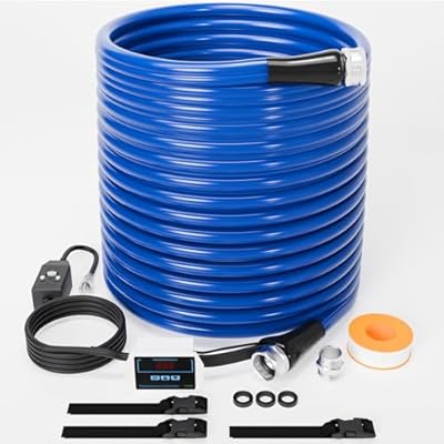 Heated Hose 100ft with Fittings, Heated Drinking Hose with Energy Saving Thermostat, -45 ? Antifreeze Heated Water Hose for RV and Leakage Protector, Freeze Proof Heated Camper Water Hose