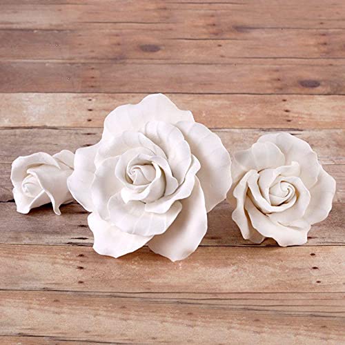 Sugar Flower Cake Topper White Garden Rose Set - Handmade from Gum Paste, Cake Decorations for Wedding Cakes, Birthday Cakes, Mother’s Day Cakes, Cupcakes, & more - 3 count