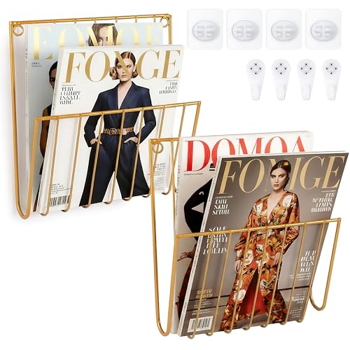 Pipigaty 2-Pack Wall Magazine Rack Gold Metal Mail and File Organizer
