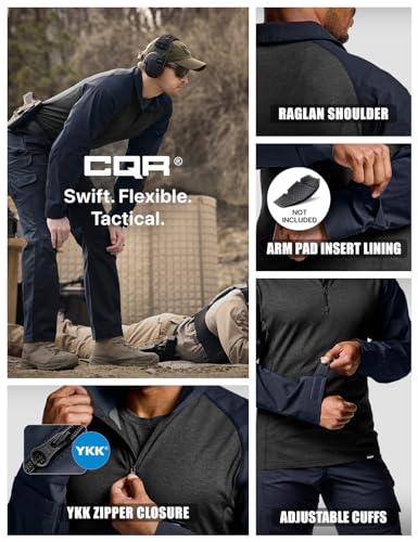 Image of CQR Men's Tactical Combat Shirt, 1 /4 Zip Long Sleeve Breathable Military BDU Training Top for Shooting, Hunting, Range Use