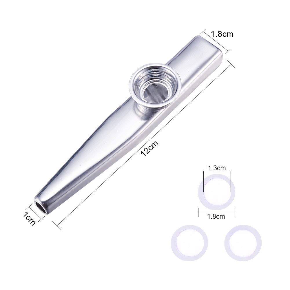 RAJry Kazoo Flute With 5 Pcs Diaphragms, Silver Metal Aluminum Alloy Musical Instruments, Good Companion for Guitar, Ukulele and Violin
