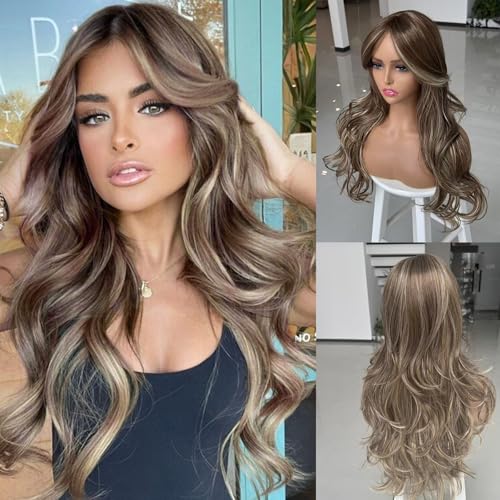 Jolelyne Long Wavy Layered Wig Highlight Honey Blonde Mixd Golden...