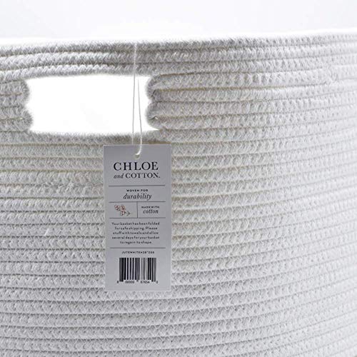 Chloe And Cotton Xxxl Extra Large Woven Rope Storage Basket 15 X 21 Inch Jute White Handles | Decorative Laundry Clothes Hamper, Blanket, Towel, Baby Nursery Diaper, Toy Bin Cute Collapsible Organizer #TOP4