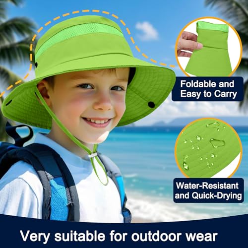 Image of Outdoor Kids Sun Hat for Boys Girls Wide Brim Mesh Bucket Hat UPF 50+ Sun Protection Breathable Summer Fishing Safari Hat
