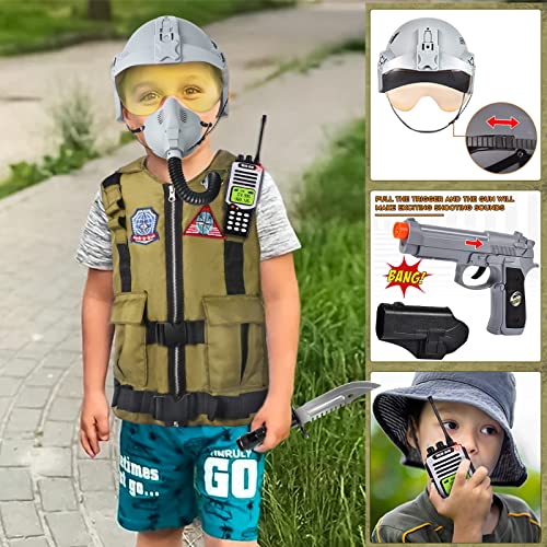 Golray Fighter Pilot Costume Kids Boy Halloween Cosplay Gift Air Force Army Role Play Dress Up With Helmet Accessory Toy #TOP6