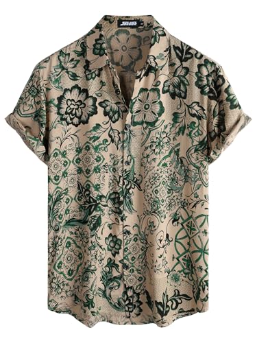 Image of JOTOOK Mens Hawaiian Shirt Short Sleeve Button Down Tropical Shirts Casual Floral Summer Beach Shirt