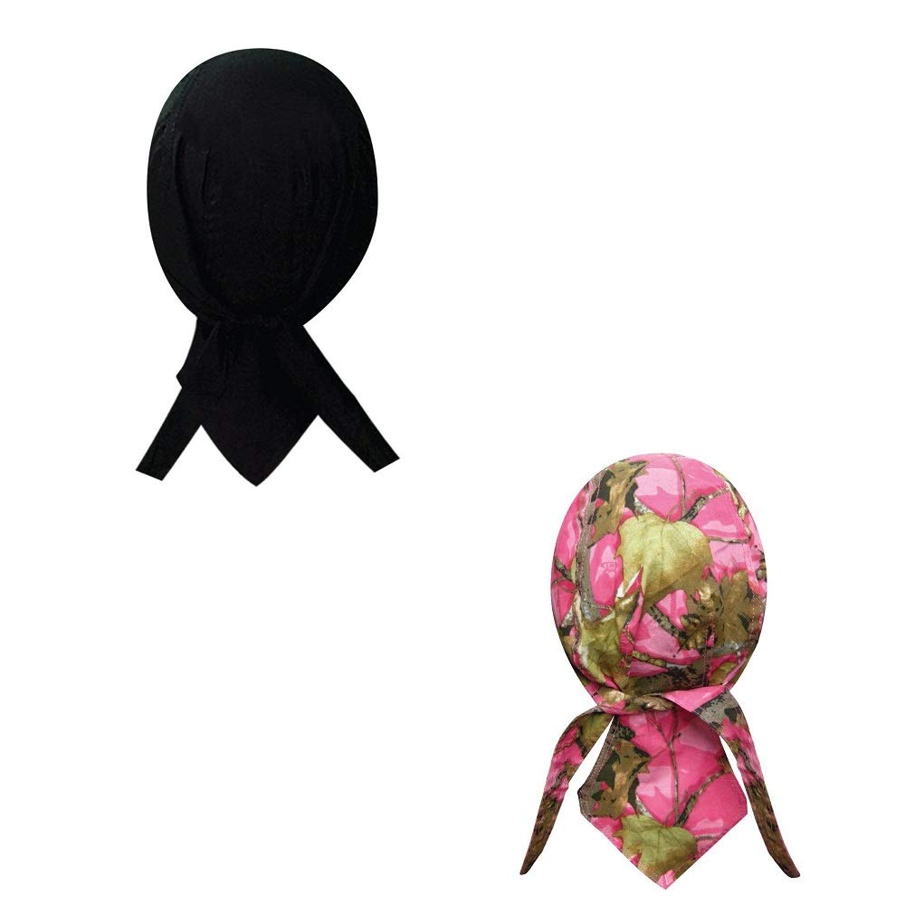 Capsmith Lot or Set of 2 Solid Black and a Pink Leaf Camouflage Danbanna Head Wrap Durag Doo