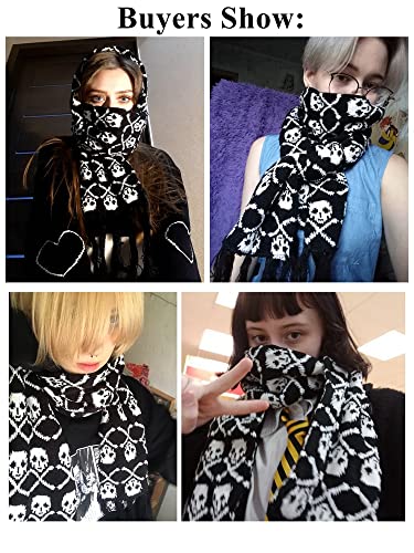 Ankomina Winter Warm Knitted Scarf Skull Skeleton Print Shawl Wraps Neck Warmer Tassel Fringe Scarf For Women Men Kids #TOP6