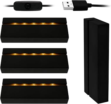 4.33" Rectangle Wooden Led Lights Display Base, Black Wooden Rectangle Light Base Warm Light Display Base with USB Cable for Crystal Glass Resin Art Display 4Pcs