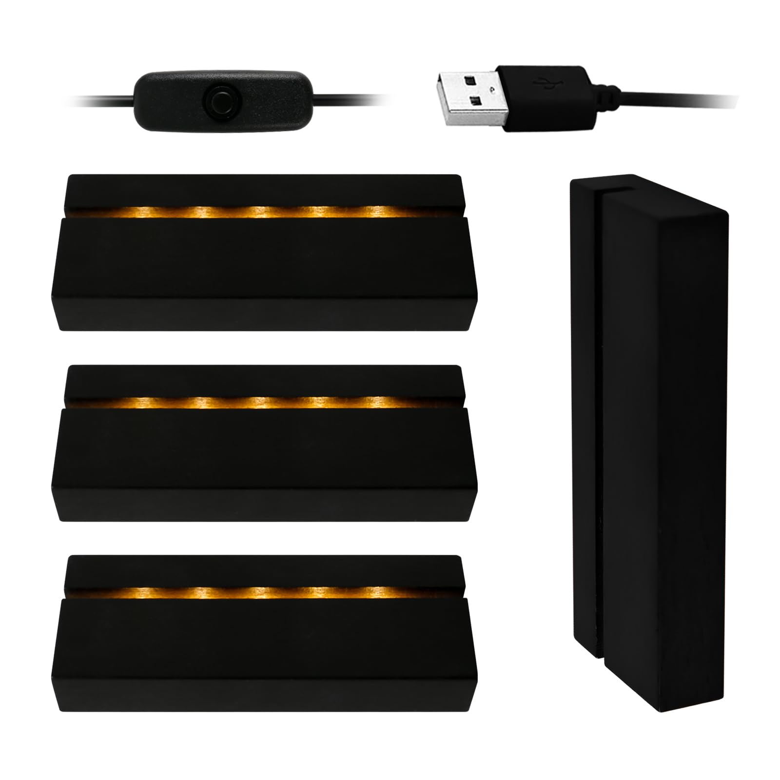 JOJOCY Wooden LED Lights Display Base, Warm Color Rectangular Wooden Lighted Base Stand for 3mm Thick Acrylic Plate Glass Plate Resin Art (Black,4)