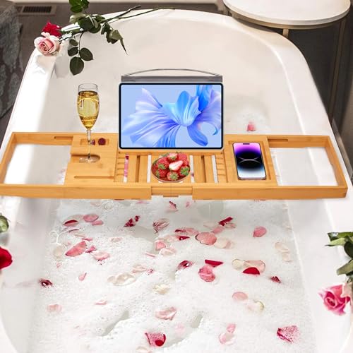 Bathtub-Tray-Caddy-Expandable-Bamboo-Bath-Tray-for-Tub-Foldable-Bath-Table-Trays-with-Non-Slip-Pads-Bathroom-Spa-Accessories-Ideal-Gift-for-New-Home-Moms-Birthday