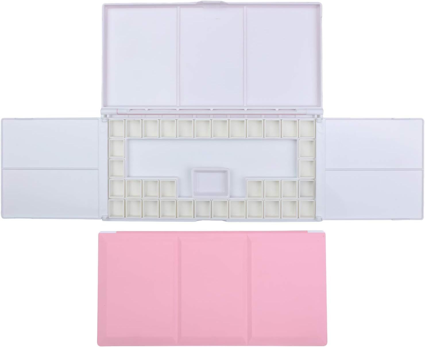 MEEDEN Travel Watercolor Case with Foldable Paint Palette, Porcelain Water Dish and 36 Removable Half Pans, Pink Color