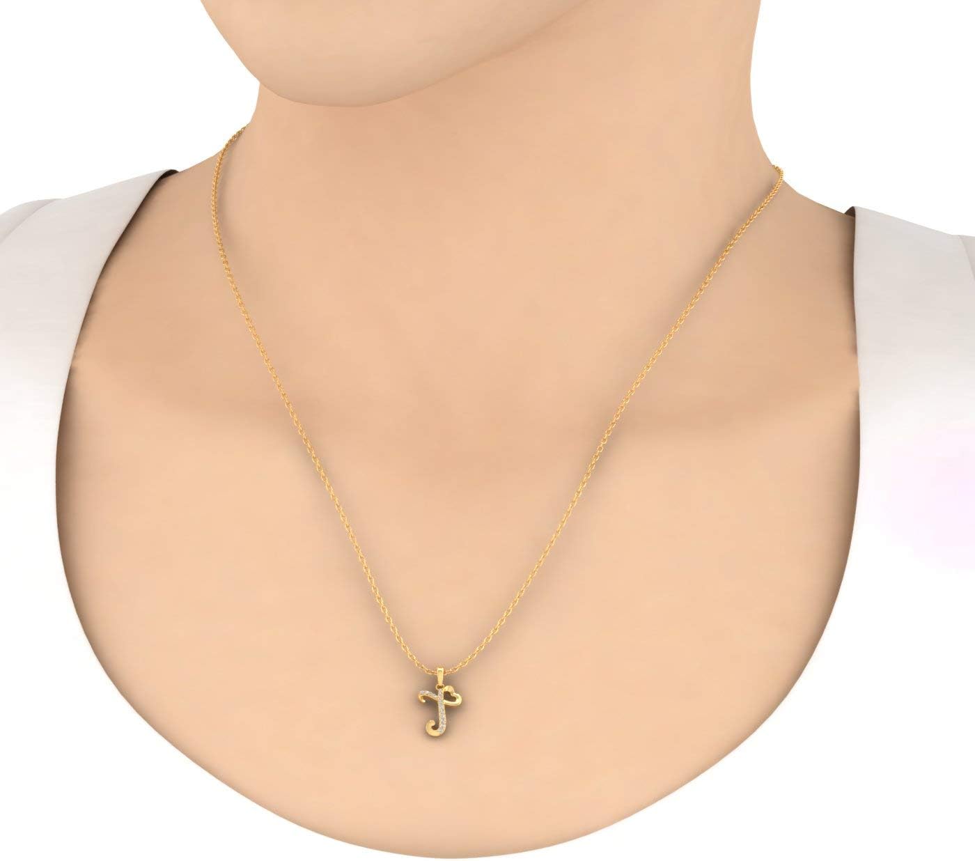 FINEROCK Diamond Initial Letter Pendant Necklace in 14K Yellow Gold (with Silver Chain)