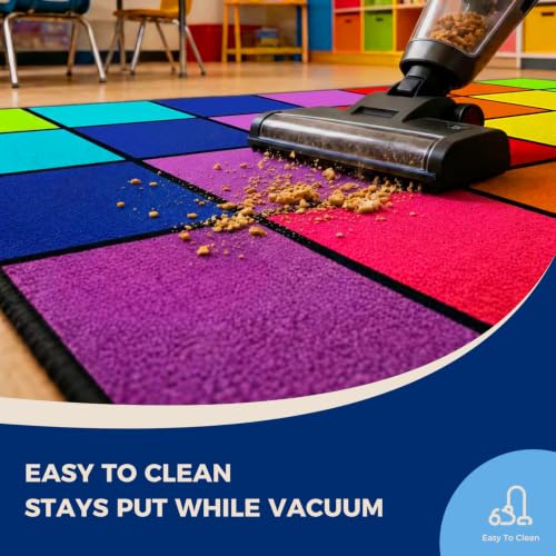 Image of Booooom Jackson Rainbow Classroom Rug 13'x 7'5'', Large, Colorful, Seating Area Rug for School, Preschool, Elementary, Interactive Activities, Decorative Classroom Carpet