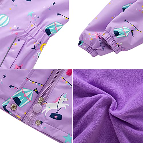 Girls Rain Jacket Girls Raincoat Girls Waterproof Jacket With Fleece Lining Kids Hooded Windbreaker(3902,8) #TOP5