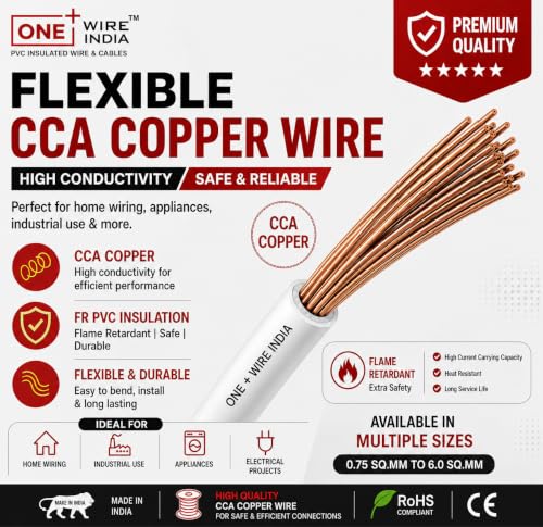 Image of 90m PVC Copper Electrical Wire (Pack of 2), White, 1.5 mm