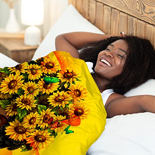 Harycnct African American Women Blanket Plush Flannel Black Girl Sunflower Throw Blanket (60X50 Inches) #TOP2