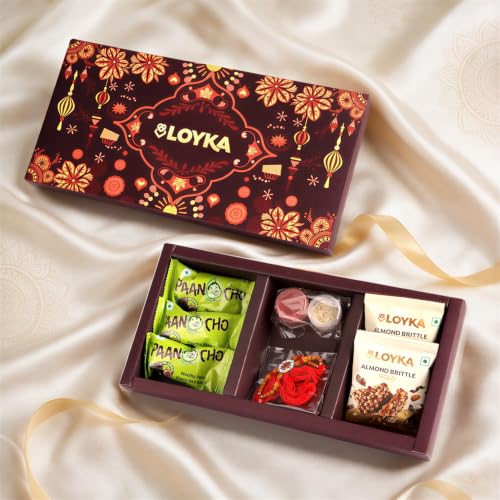 LOYKA Utsav Diwali Gift Hamper Box for Family and Friends- 14 Assortments - Premium Sweets Gift Box with Almond Brittle, Choco Barks, Cashews & Bhujia