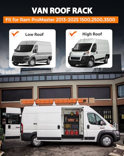 Image of Steel Cargo Van Roof Ladder Rack Fit for RAM ProMaster 2013-2026 White 3 Bars
