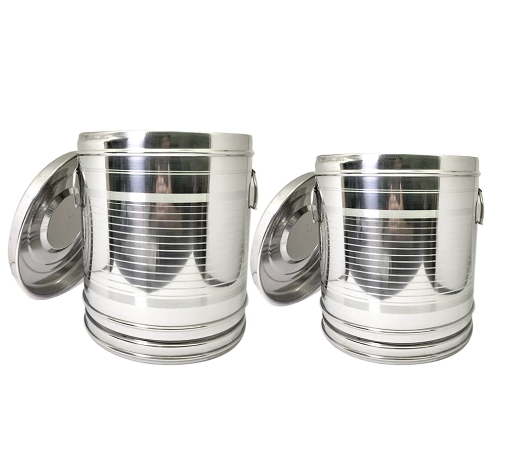 Bartan Hub Stainless Steel Large Rice/Flour(Aata) Container/Storage Set of 2 (Dishwasher Safe, 10 KG, 15 KG,Storage Drum)