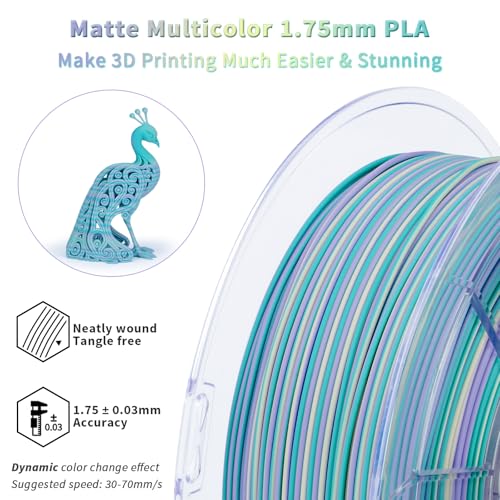 Image of ZIRO PLA Filament 1.75mm, Matte Multicolors 3D Printer Filament, Dyanmic Visual Effect, Fast Color Change Matte PLA Stripes Series, 2.2lbs Spool, Fit for Most 3D Printer, Mermaid Stripes
