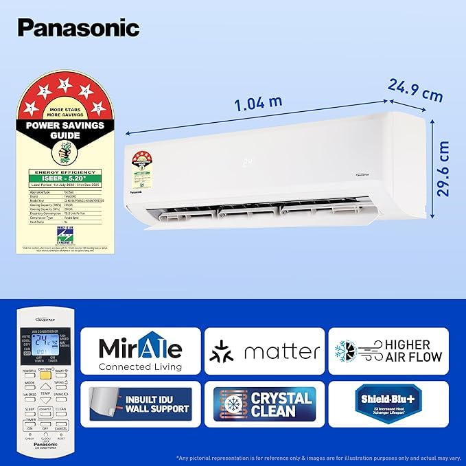 Image of Panasonic 1.5 Ton 5 Star Premium Wi-Fi Inverter Smart Split AC (Matter Enabled, Higher Airflow, Copper Condenser, 7in1 Convertible, True AI, 4-Way, PM 0.1 Filter, CS /CU-NU18AKY5WX, White)